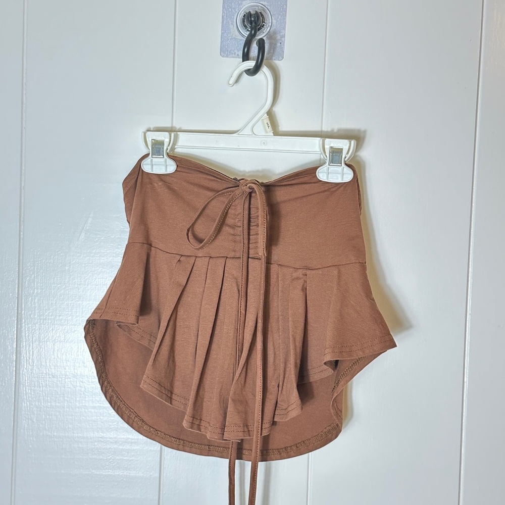 SHEIN Brown Strapless Peplum Top with Tie